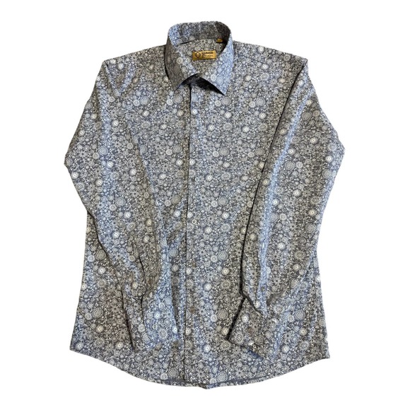 Tokyo Underground Gray and White Ditzy Floral Print Button Down, Size L - Picture 1 of 5